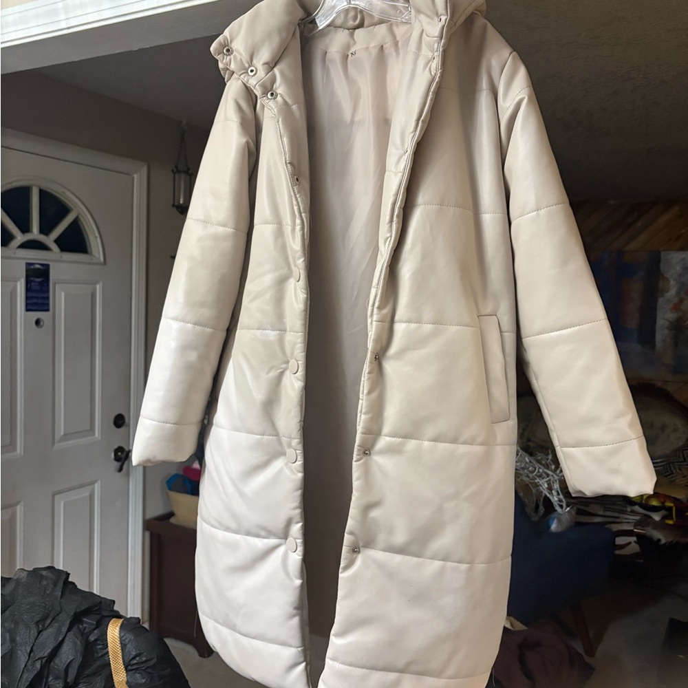 Forever 21 Cream Long Puffer Coat